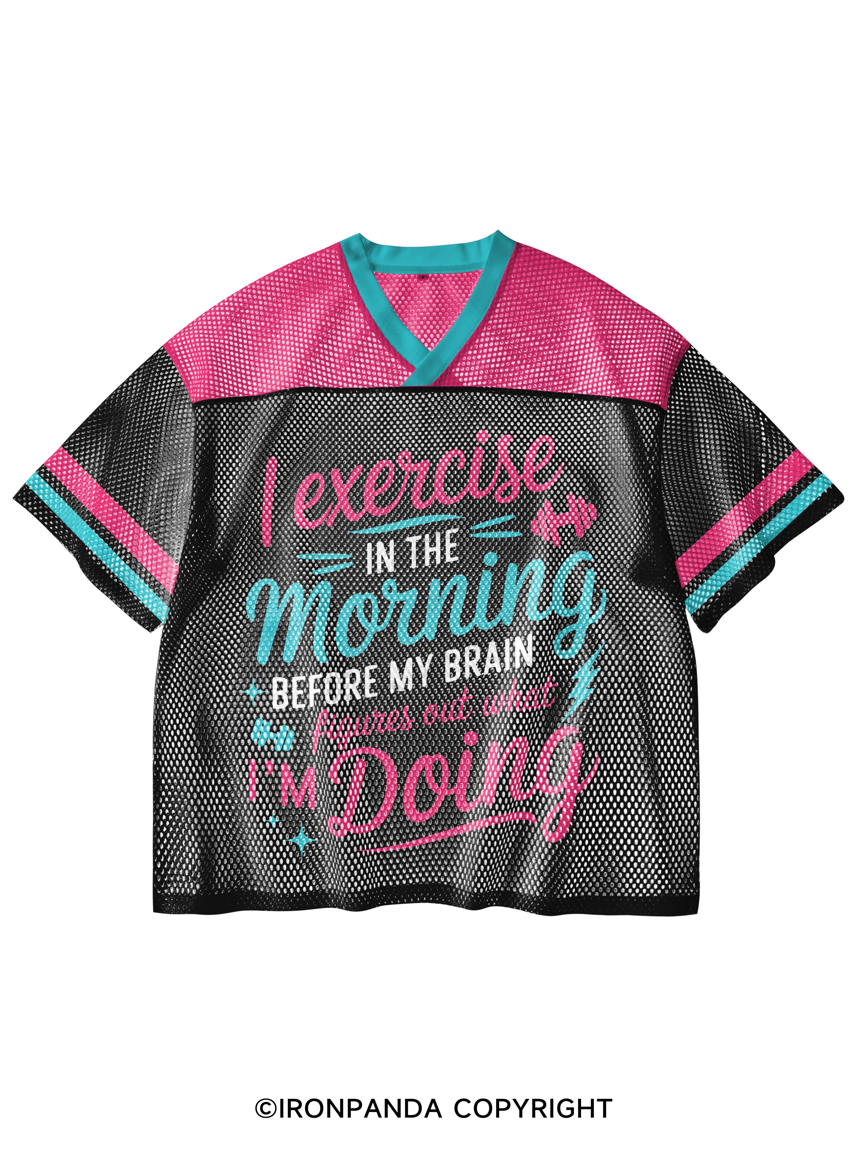 I EXERCISE IN THE MORNING GYM V-Neck Open Hole Mesh Top