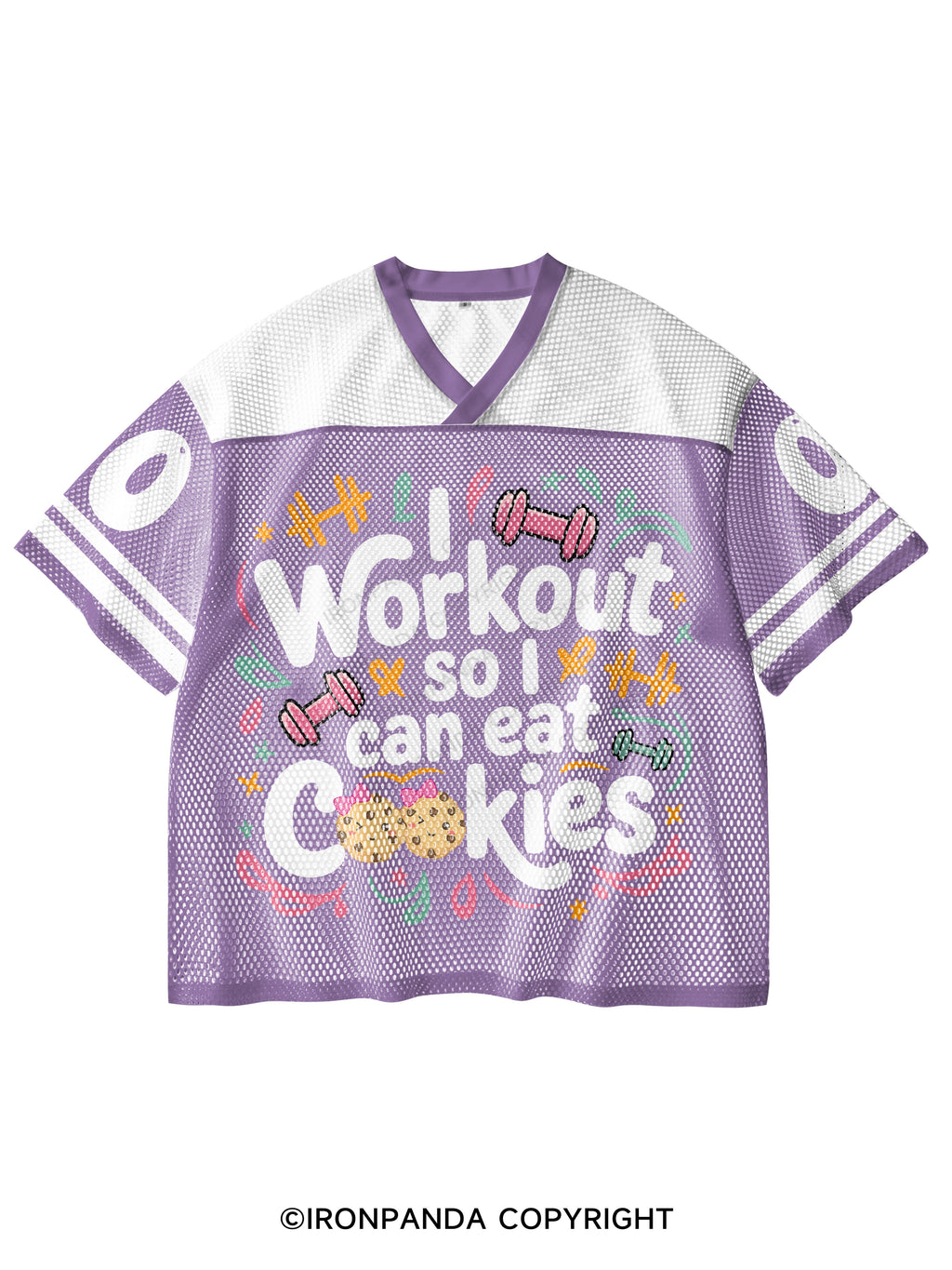 I Workout So I Can Eat Cookies V-Neck Open Hole Mesh Top