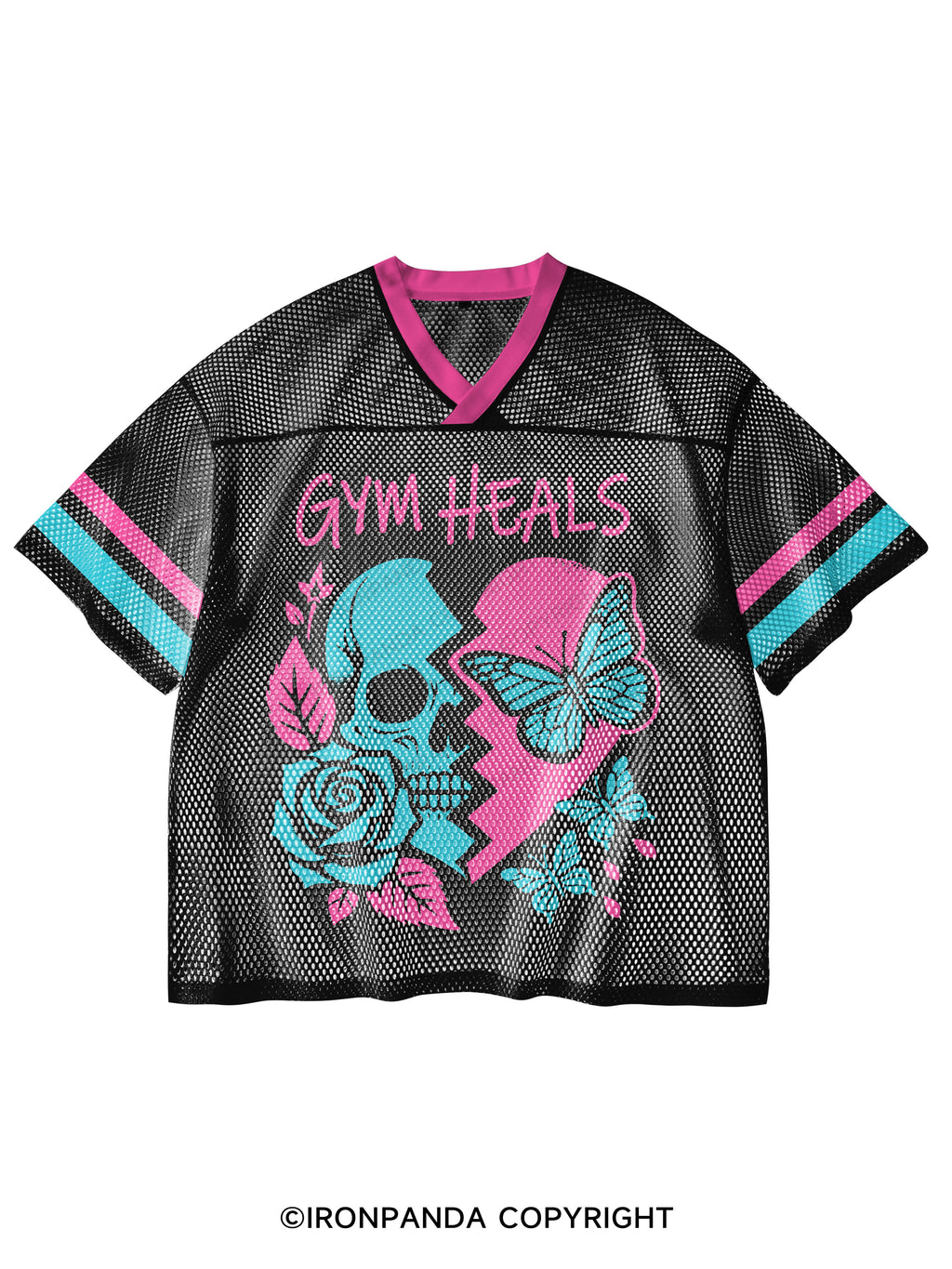 GYM HEALS V-Neck Open Hole Mesh Top