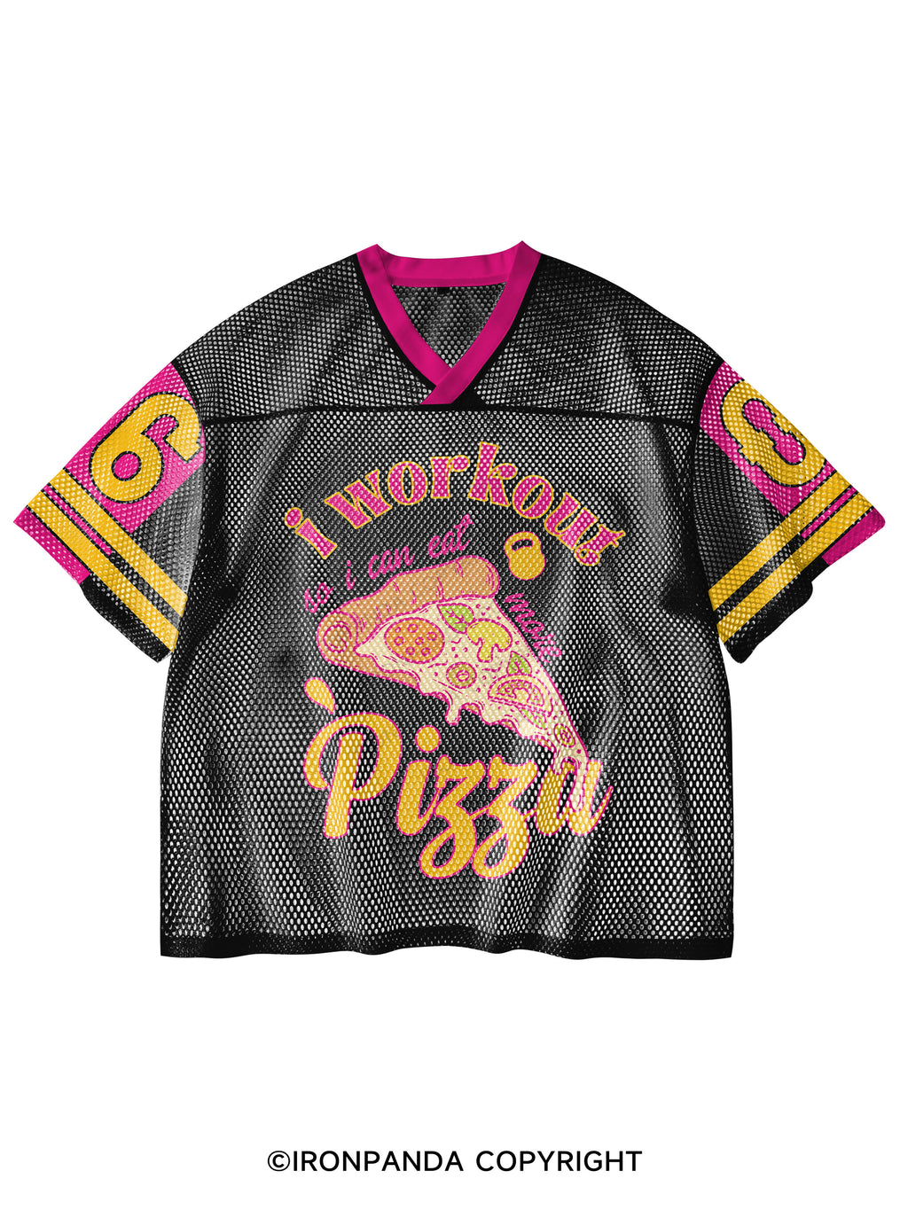 I WORKOUT SO I CAN EAT MORE PIZZA V-Neck Open Hole Mesh Top