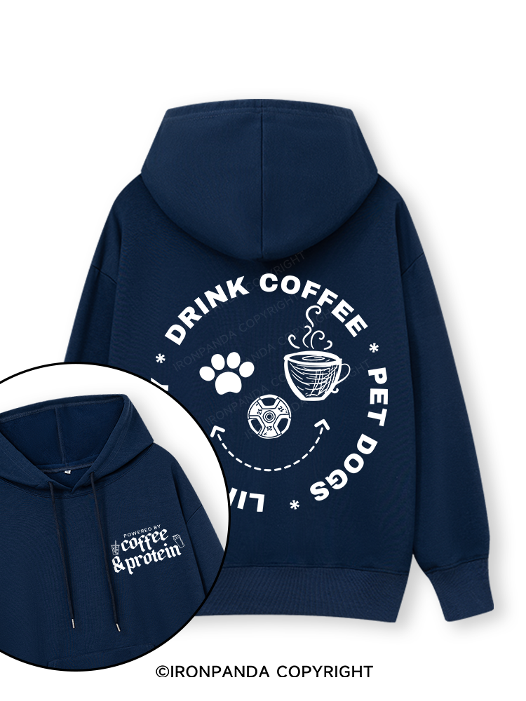 Lift Heavy, Drink Coffee, Pet Dogs Double-Sided Printed Classic Gym Hoodie