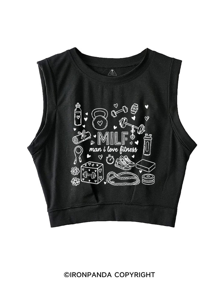 MILF man i love fitness SLEEVELESS CROP TOPS