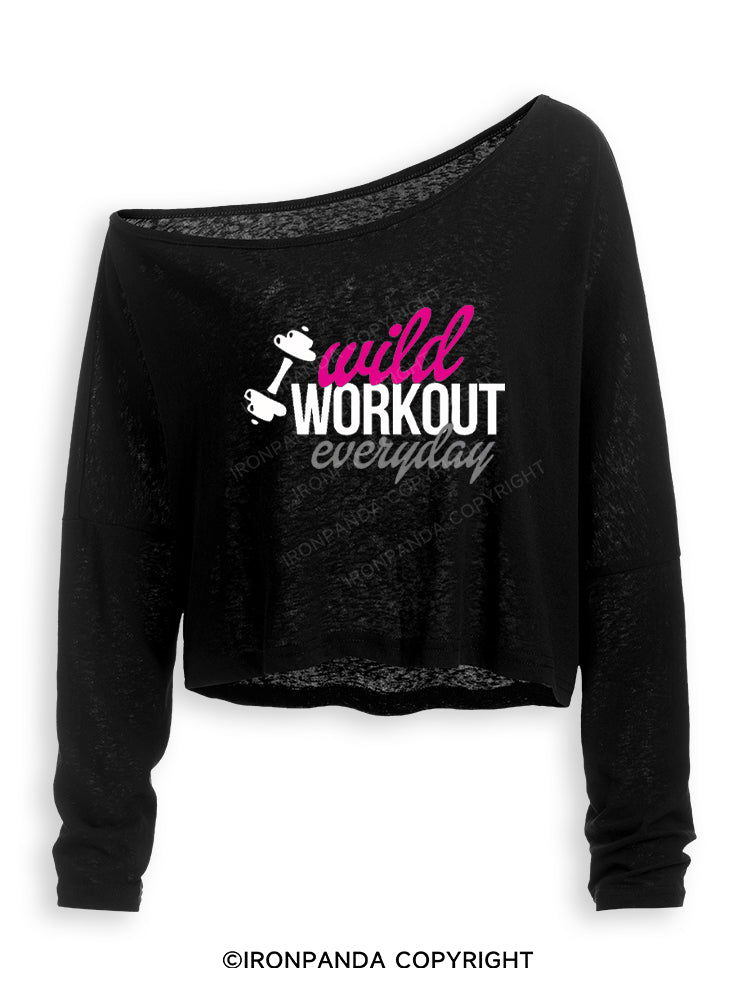 WILD WORKOUT EVERYDAY Off Shoulder Long Sleeve Crop Top
