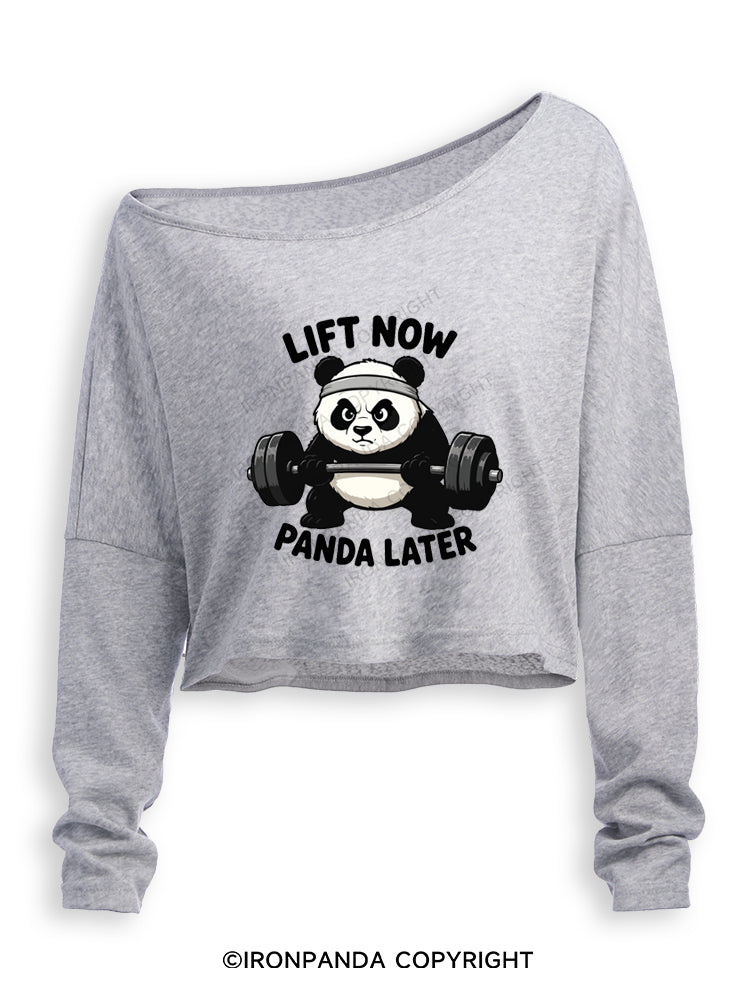 LIFT NOW PANDA LATER Off Shoulder Long Sleeve Crop Top