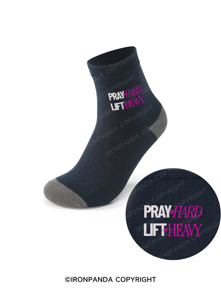 PRAY HARD # LIFT HEAVY GYM Crew Socks