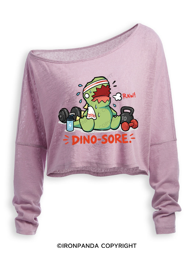 RAW! DINO-SORE Off Shoulder Long Sleeve Crop Top