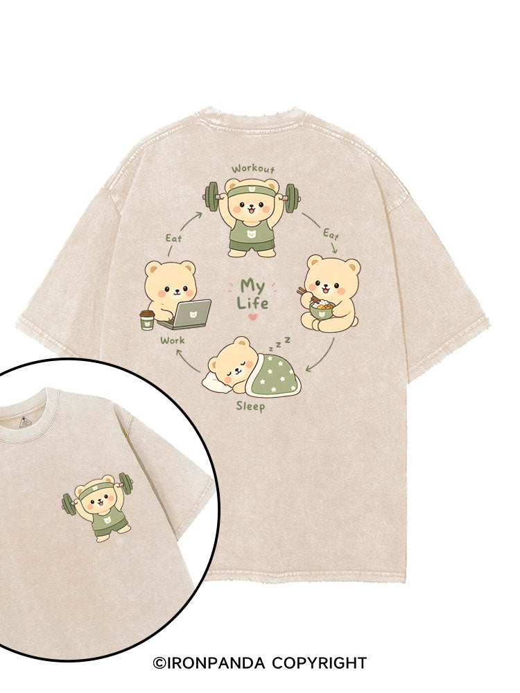 MY LIFE CUTE BEAR GYM printed Gym Shirt