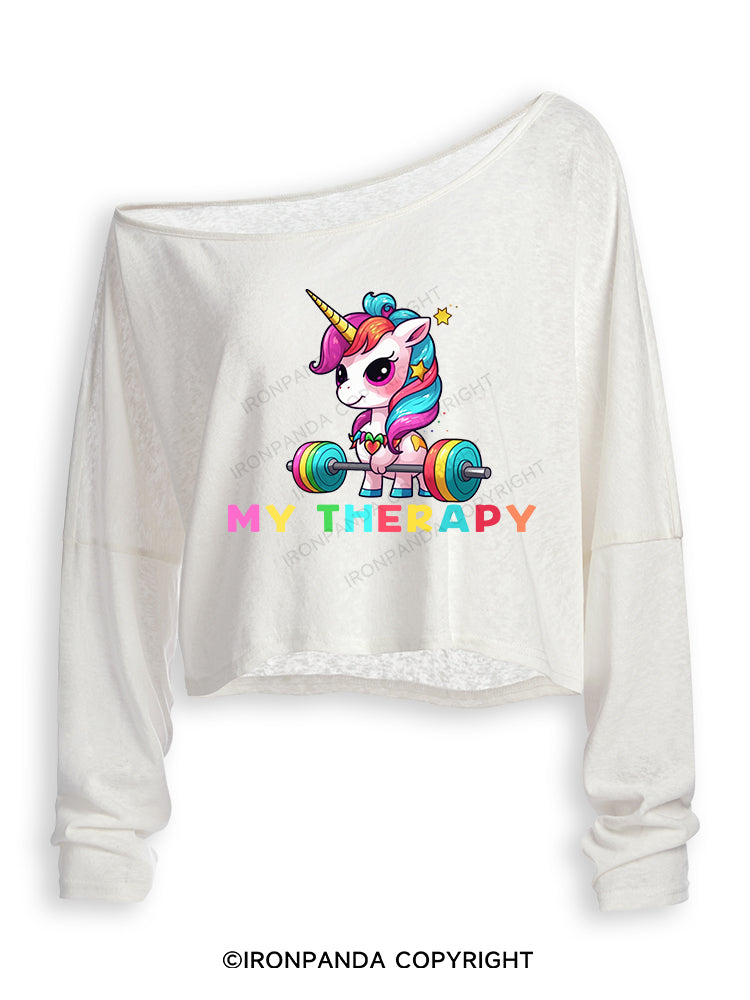 UNICORN MY THERAPY Off Shoulder Long Sleeve Crop Top