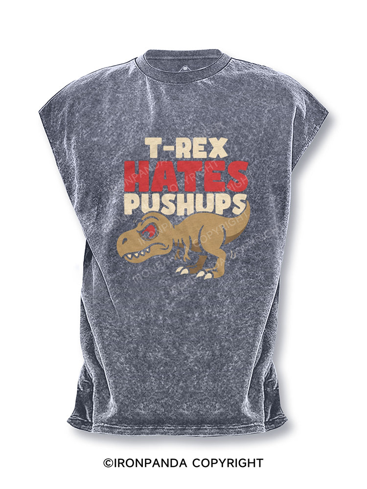 T-Rex Hates Pushups Funny Dinosaur Cut Off Tank