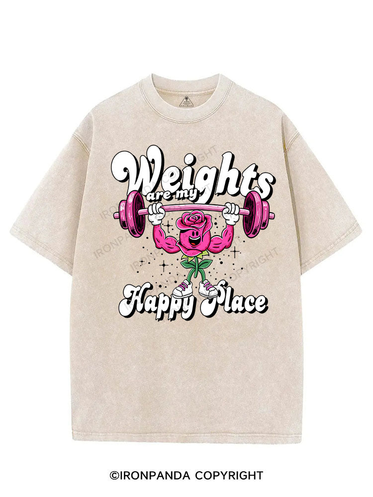 WEIGHTS ARE MY HAPPY PLACE VINTAGE GYM SHIRT