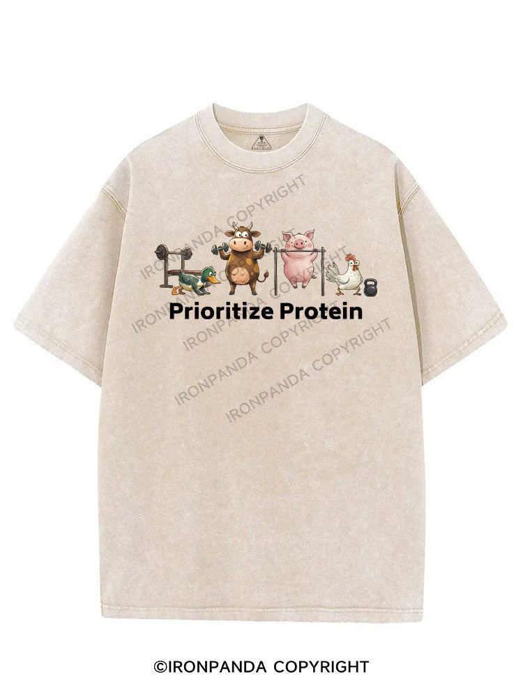 prioritize protein VINTAGE GYM SHIRT