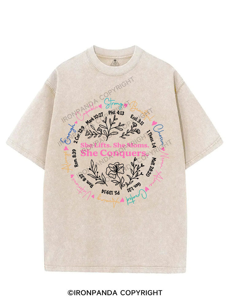 She Lifts. She Moms. She Conquers VINTAGE GYM SHIRT