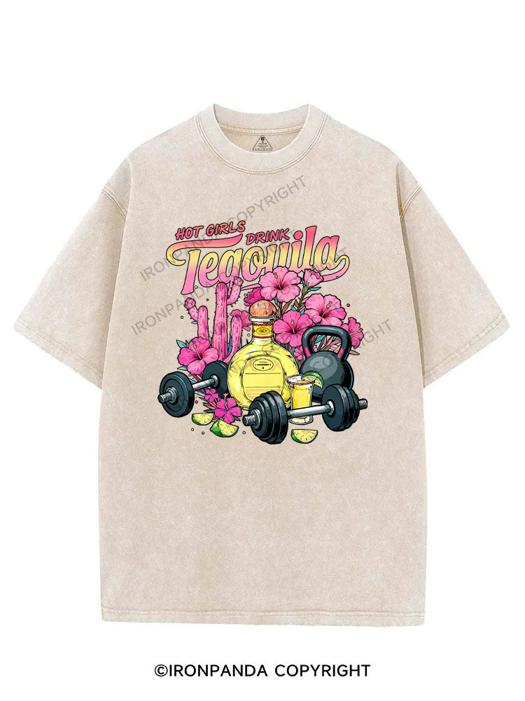 HOT GIRLS DRINK TEQUILA VINTAGE GYM SHIRT