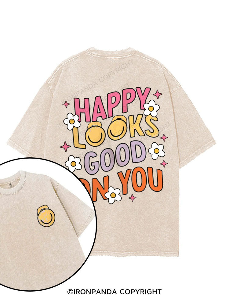 Happy Looks Good On You printed Gym Shirt