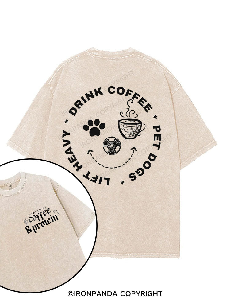 Lift Heavy, Drink Coffee, Pet Dogs printed Gym Shirt