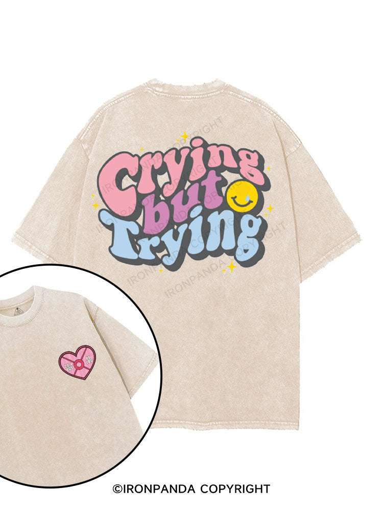 Crying but Trying printed Gym Shirt
