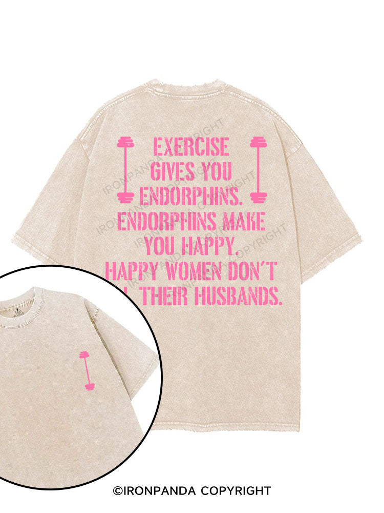 EXERCISE GIVES YOU ENDORPHINS PINK printed Gym Shirt