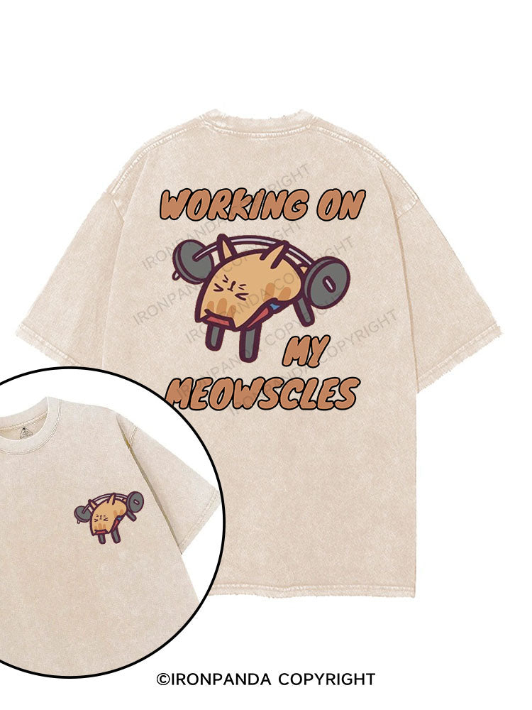 WORKING ON MY MEOWSCLES printed Gym Shirt