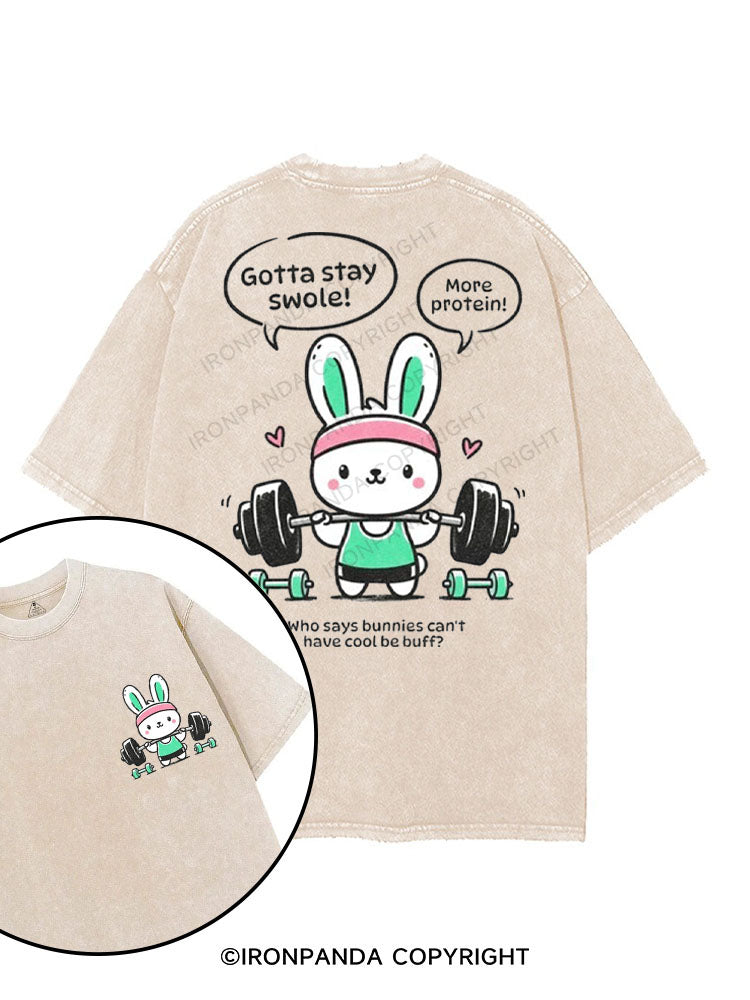 WHO SAYS BUNNIES CAN'T HAVE COOL BE BUFF printed Gym Shirt