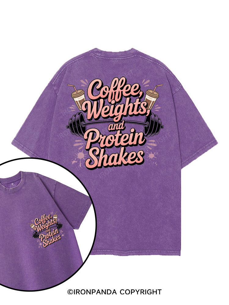 COFFEE WEIGHTS AND PROTEIN SHAKES printed Gym Shirt