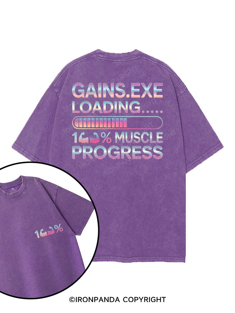 GAINS.EXE LOADING... 100% MUSCLE PROGRESS printed Gym Shirt