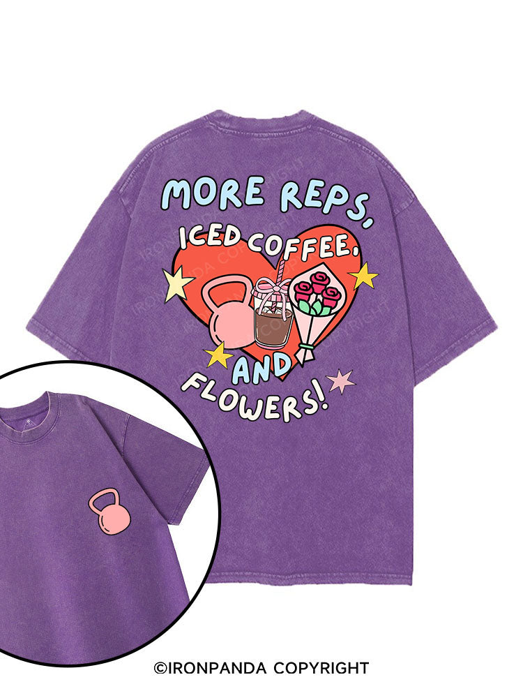 MORE REPS, ICED COFFEE AND FLOWERS printed Gym Shirt
