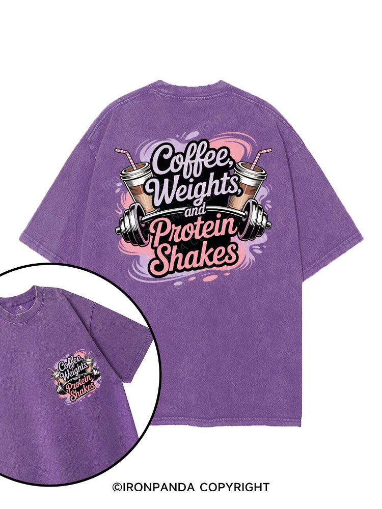 COFFEE WEIGHTS AND PROTEIN SHAKES printed Gym Shirt