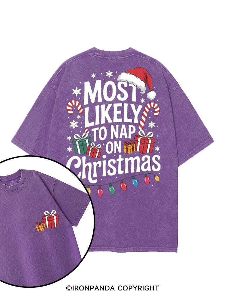 MOST LIKELY TO NAP ON CHRISTMAS printed Gym Shirt