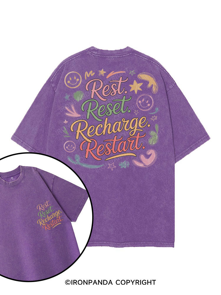 REST RESET RECHARGE RESTART printed Gym Shirt