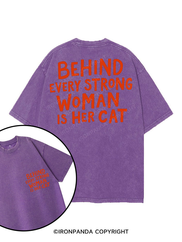 BEHIND EVERY STRONG WOMAN IS HER CAT printed Gym Shirt