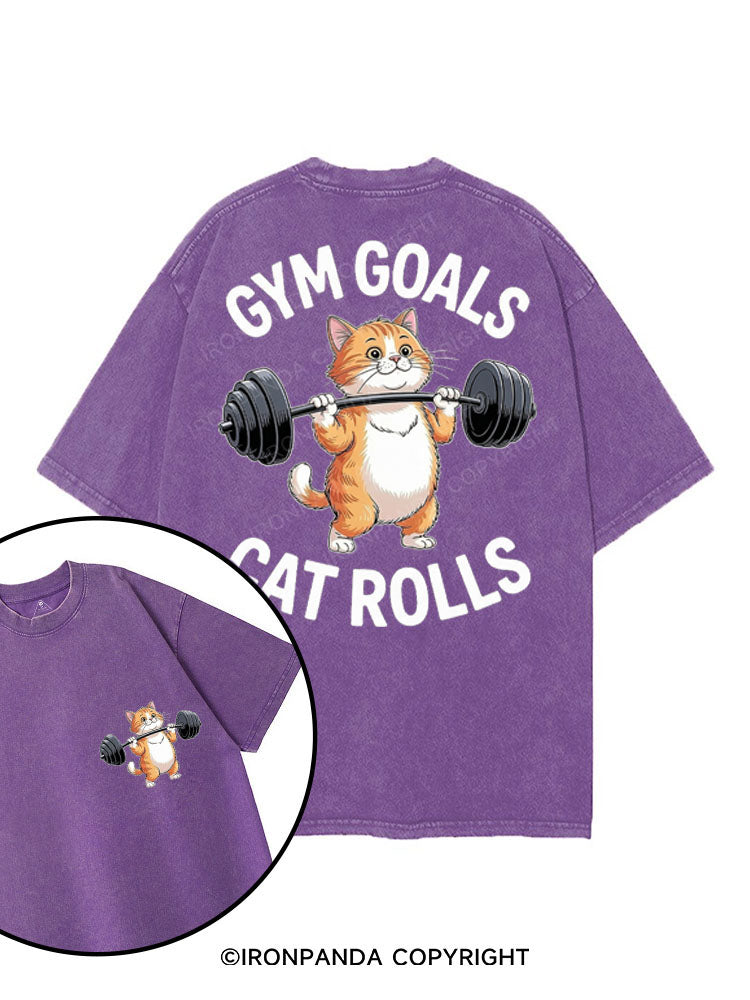 GYM GOALS CAT ROLLS printed Gym Shirt