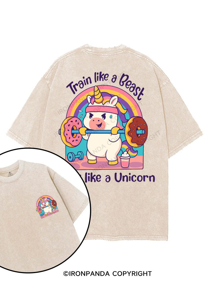 TRAIN LIKE A BEAST SNACK LIKE A UNICORN printed Gym Shirt