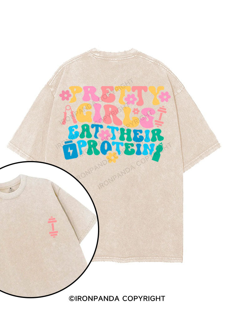 PRETTY GIRLS EAT THEIR PROTEIN printed Gym Shirt