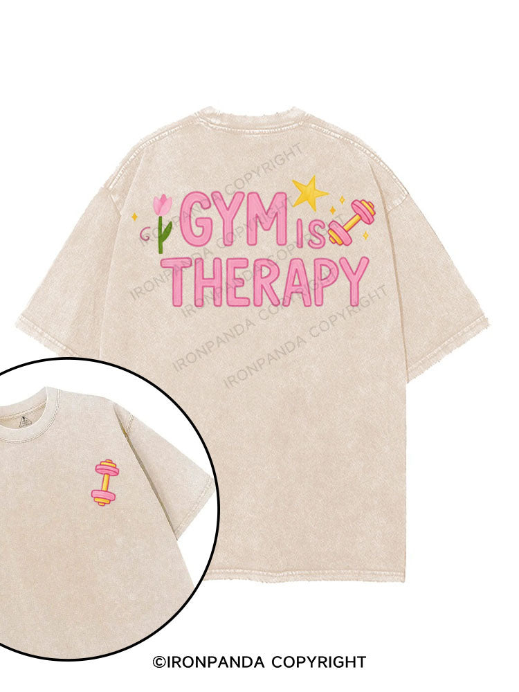 GYM IS THERAPY printed Gym Shirt