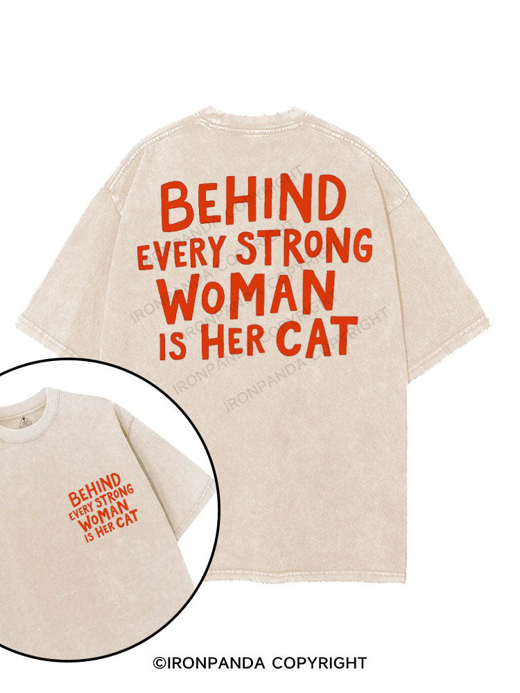 BEHIND EVERY STRONG WOMAN IS HER CAT printed Gym Shirt