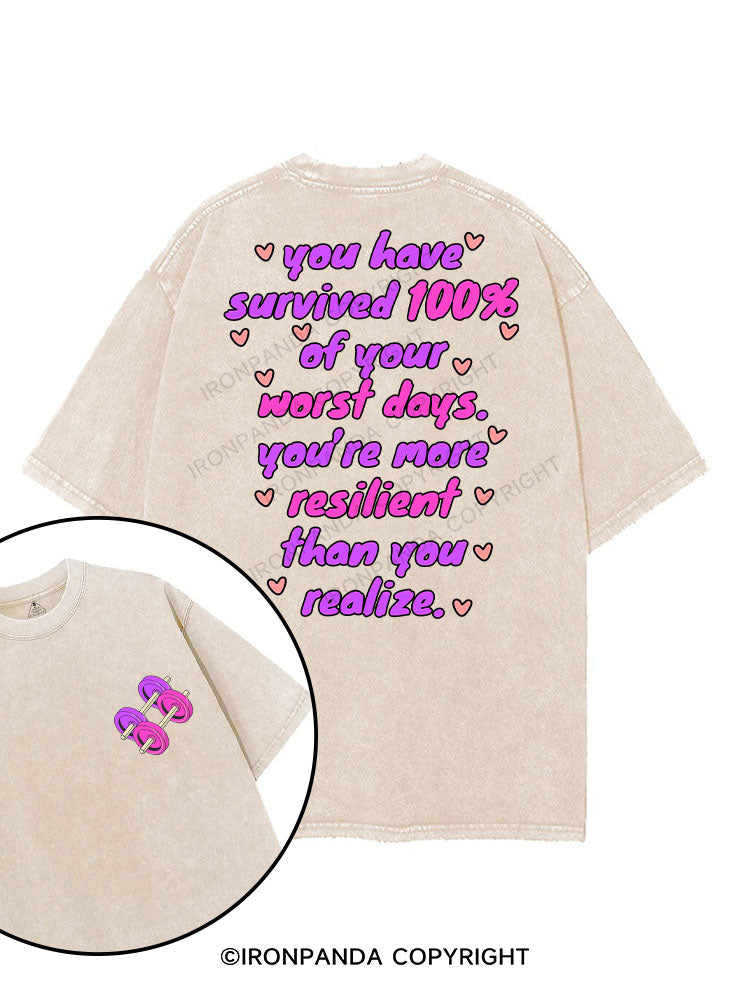 YOU HAVE SURVIVED 100% OF YOUR WORST DAYS printed Gym Shirt