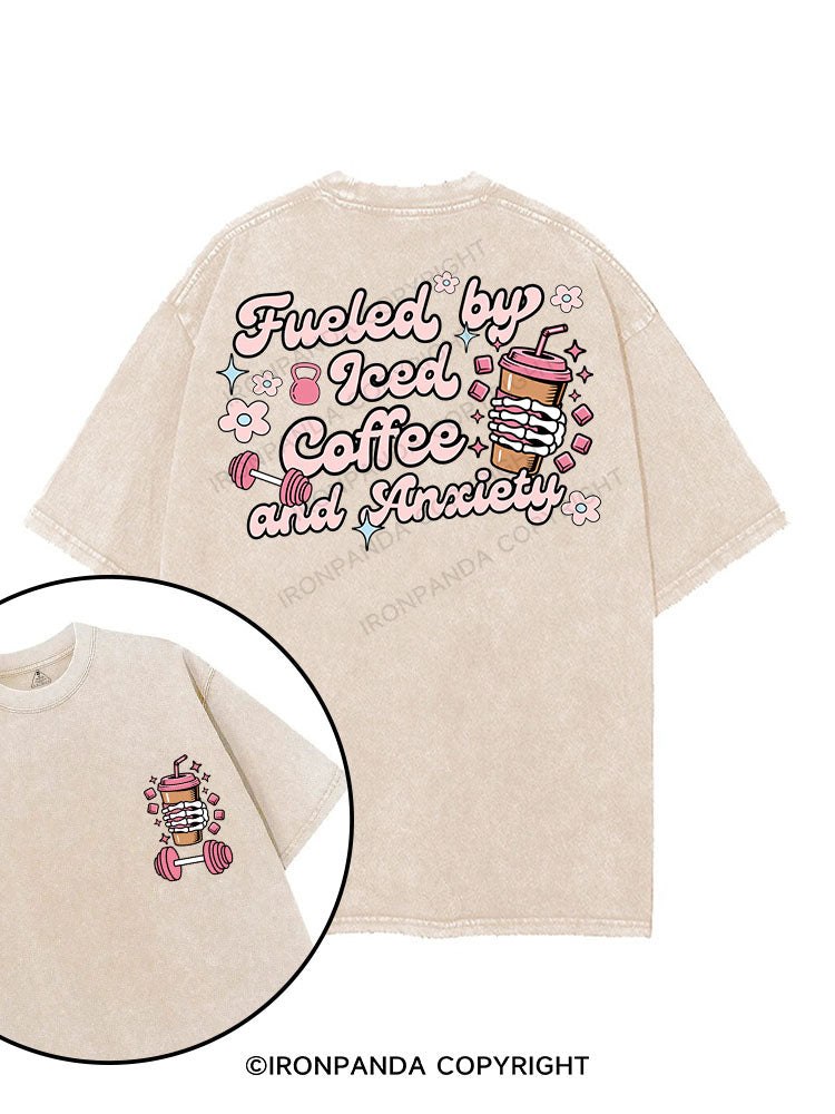 FUELED BY ICED COFFEE AND ANXIETY printed Gym Shirt