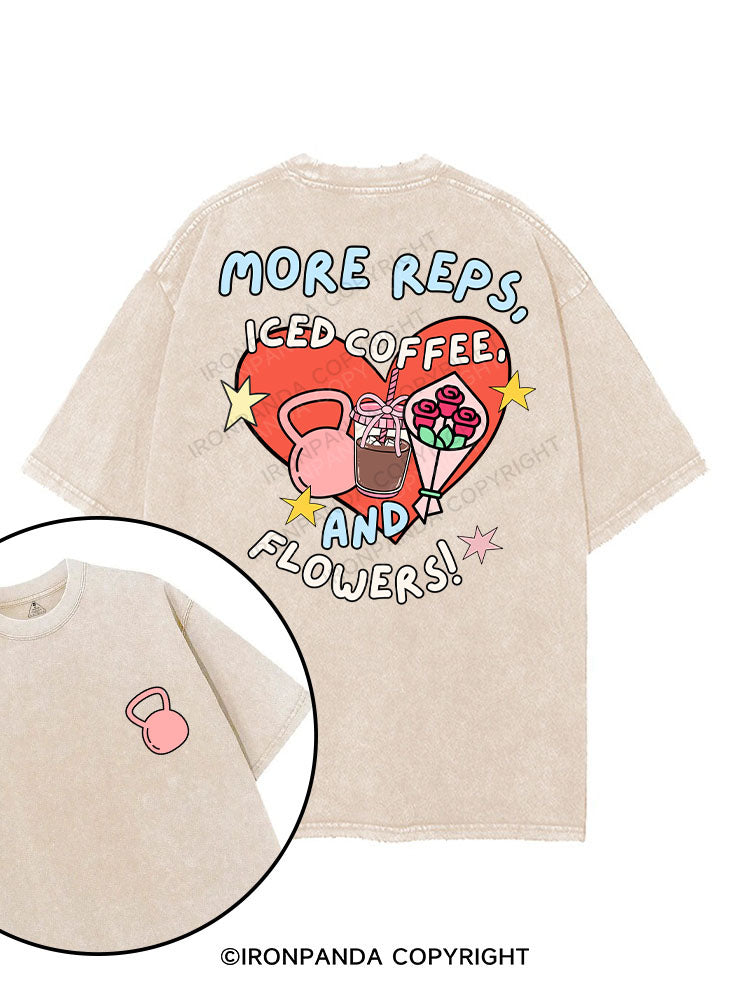MORE REPS, ICED COFFEE AND FLOWERS printed Gym Shirt
