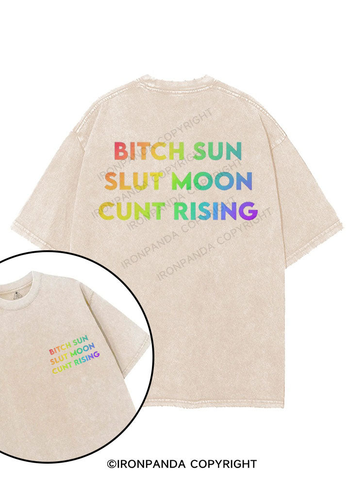 BITCH SUN SLUT MOON CUNT RISING printed Gym Shirt