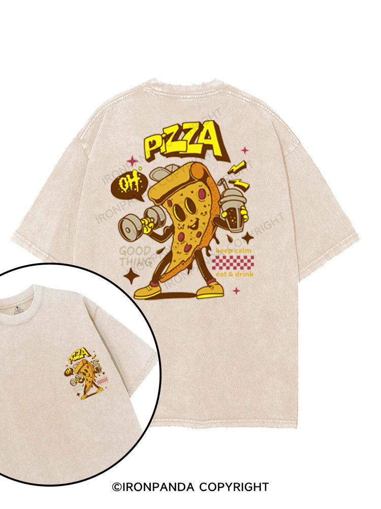 PIZZA KEEP CALM EAT & DRINK printed Gym Shirt