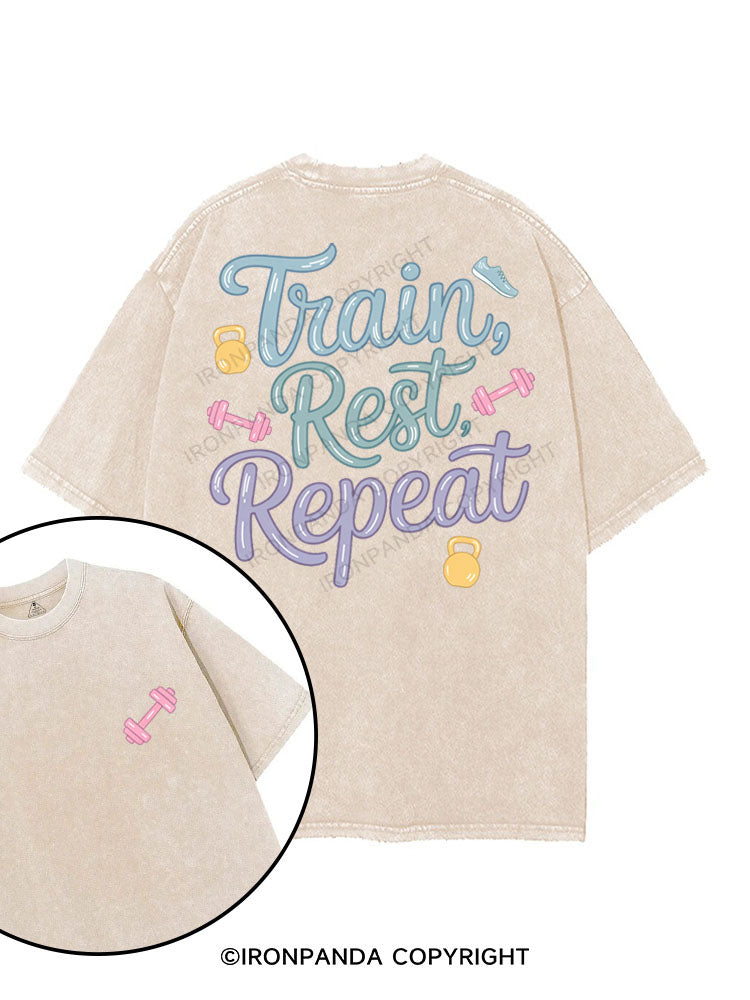 TRAIN REST REPEAT printed Gym Shirt