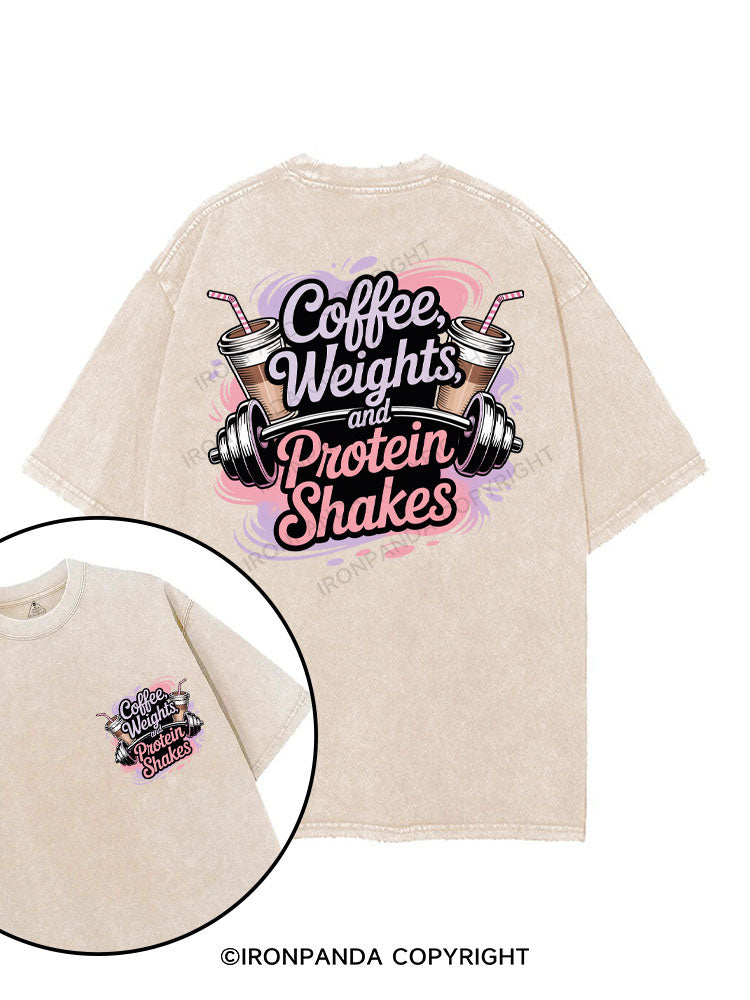 COFFEE WEIGHTS AND PROTEIN SHAKES printed Gym Shirt