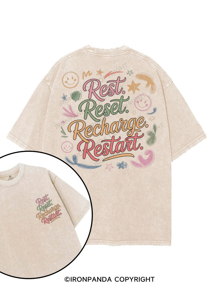 REST RESET RECHARGE RESTART printed Gym Shirt