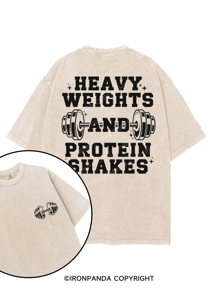 HEAVY WEIGHTS AND PROTEIN SHAKES printed Gym Shirt