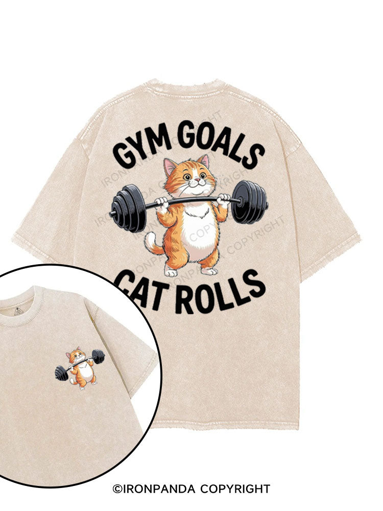 GYM GOALS CAT ROLLS printed Gym Shirt