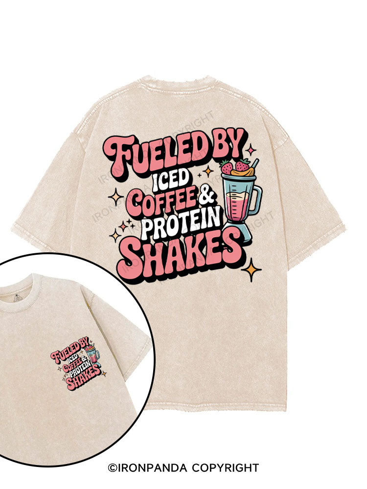 FUELED BY ICED COFFEE & PROTEIN SHAKES printed Gym Shirt