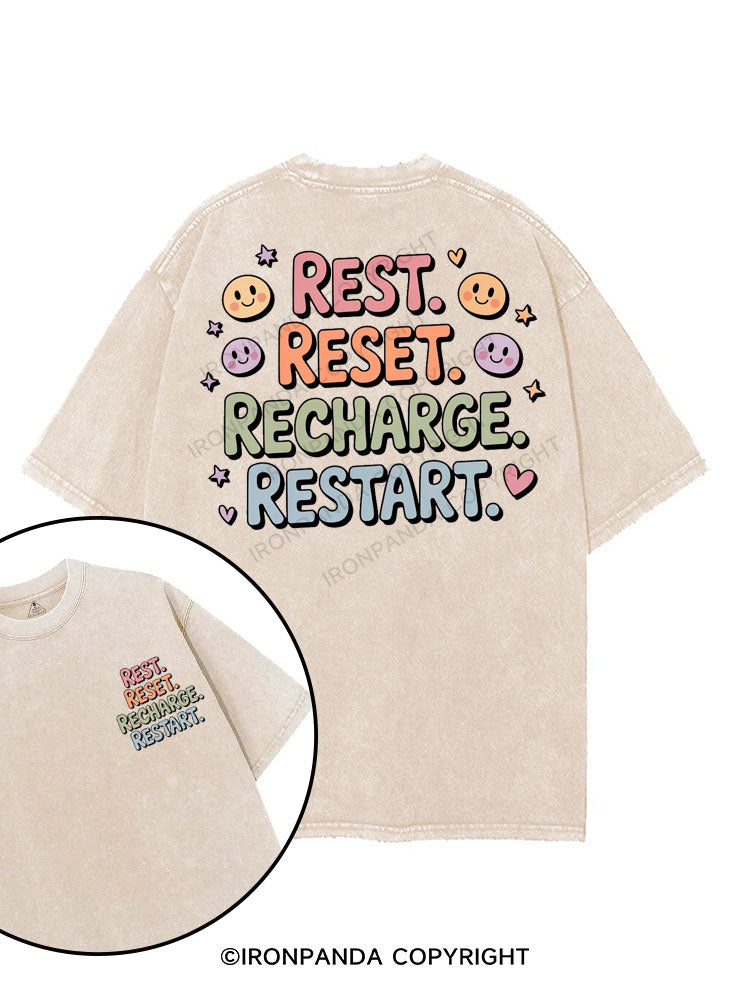 REST RESET RECHARGE RESTART printed Gym Shirt