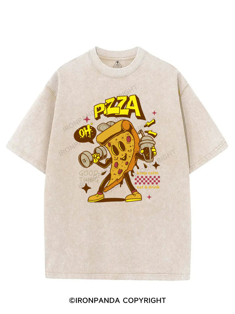 PIZZA KEEP CALM EAT & DRINK VINTAGE GYM SHIRT