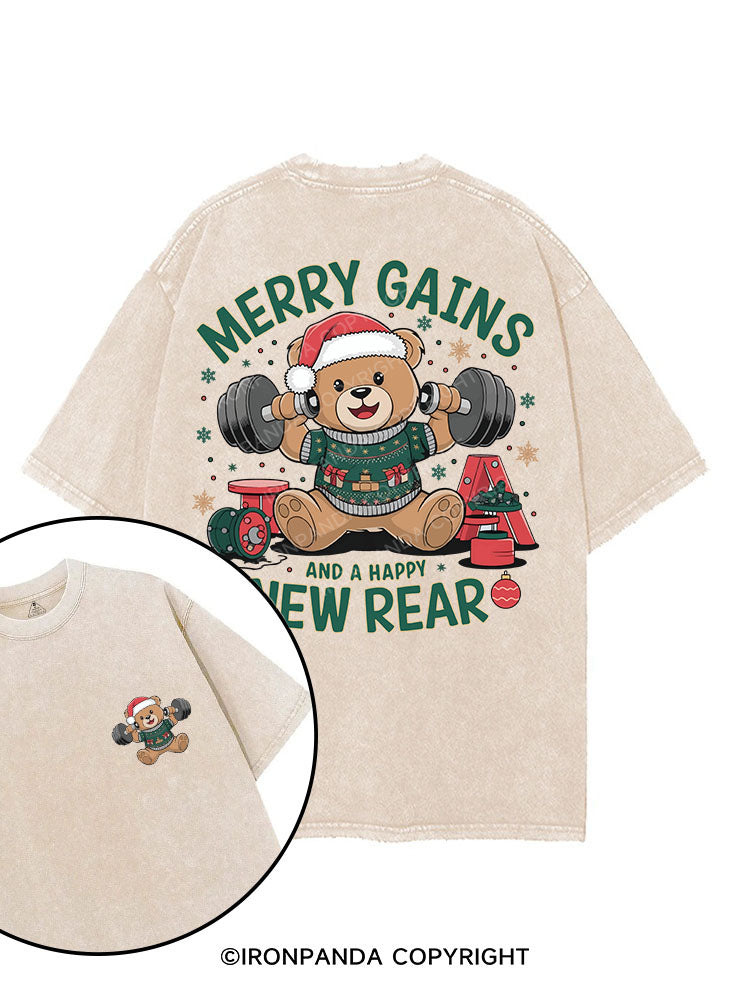 MERRY GAINS AND A HAPPY NEW REAR printed Gym Shirt