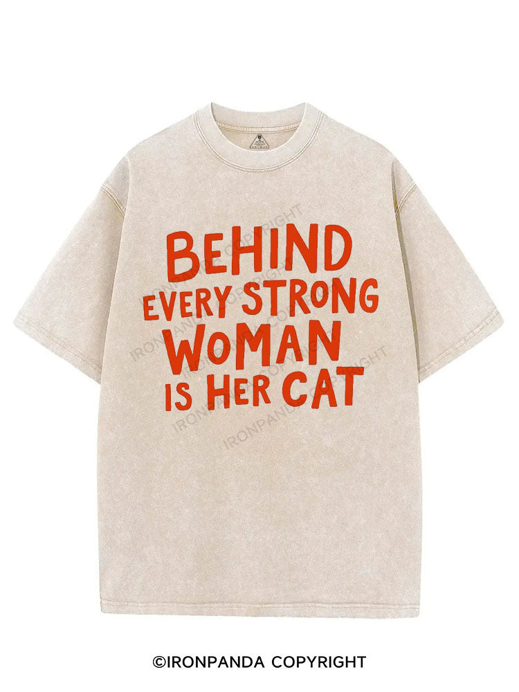 BEHIND EVERY STRONG WOMAN IS HER CAT VINTAGE GYM SHIRT